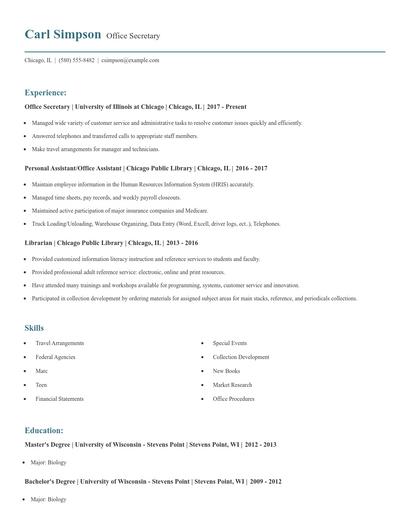 Office Secretary Resume