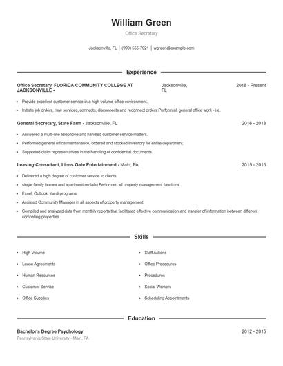 Office Secretary Resume