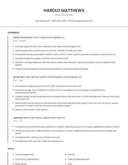 Office Secretary Resume