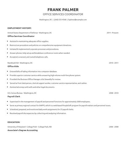 Office Services Coordinator Resume