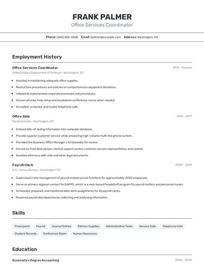 Office Services Coordinator Resume