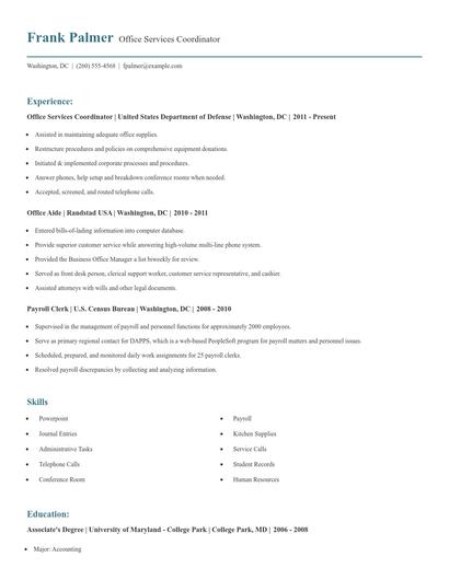 Office Services Coordinator Resume