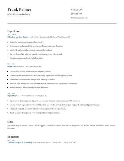Office Services Coordinator Resume