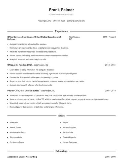 Office Services Coordinator Resume