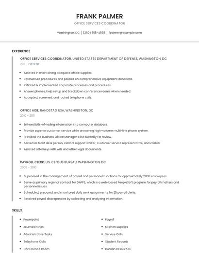 Office Services Coordinator Resume