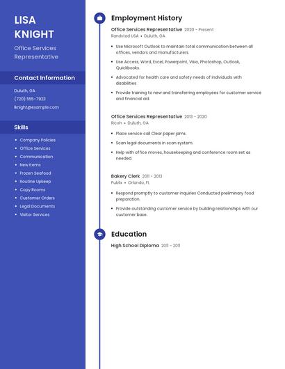 Office Services Representative Resume