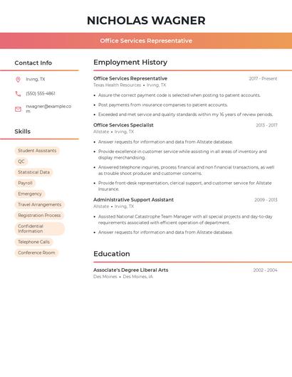 Office Services Representative Resume