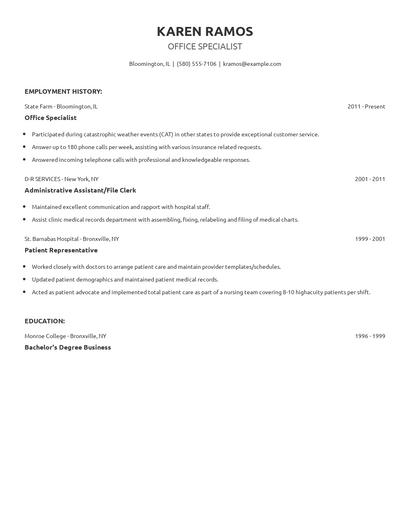 Office Specialist Resume
