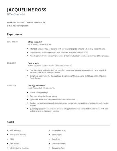 Office Specialist Resume