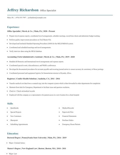 Office Specialist Resume