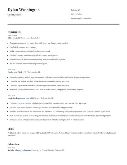 Office Specialist Resume