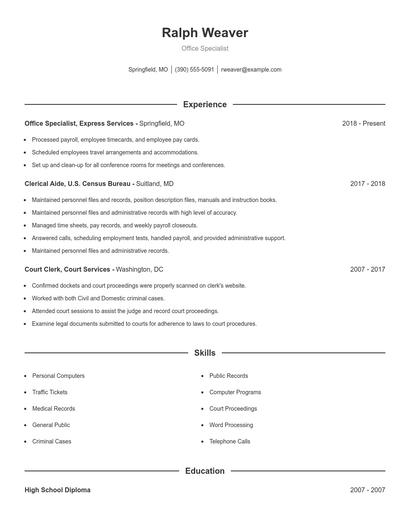Office Specialist Resume