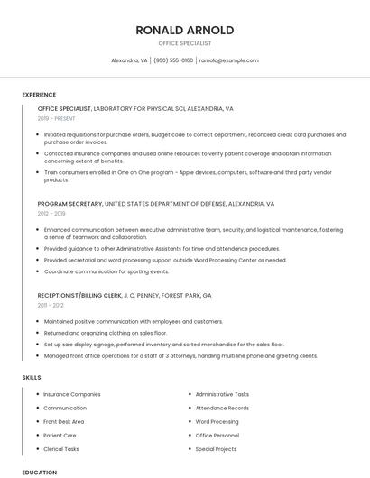 Office Specialist Resume