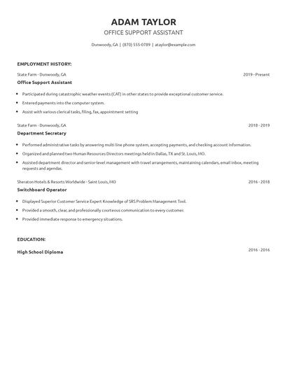 Office Support Assistant Resume