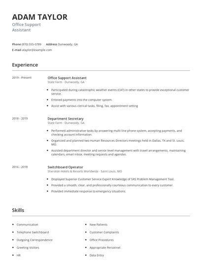 Office Support Assistant Resume