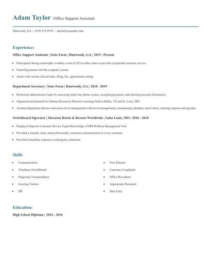 Office Support Assistant Resume