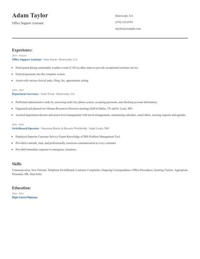 Office Support Assistant Resume