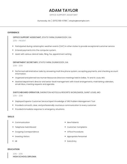 Office Support Assistant Resume