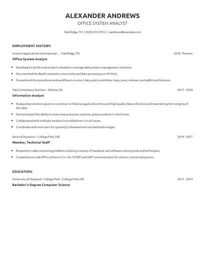 Office System Analyst Resume