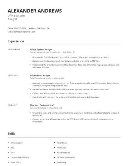Office System Analyst Resume