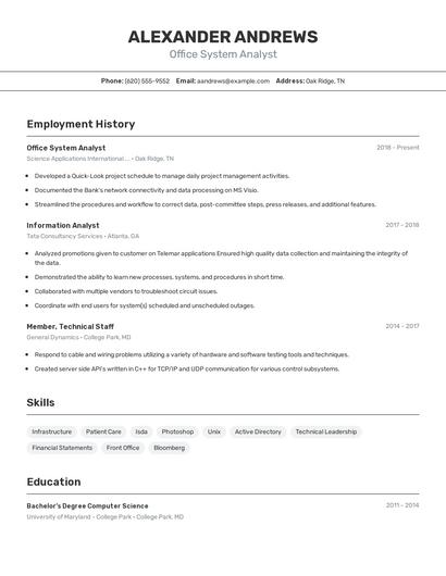 Office System Analyst Resume