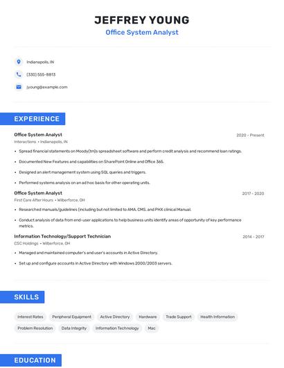 Office System Analyst Resume