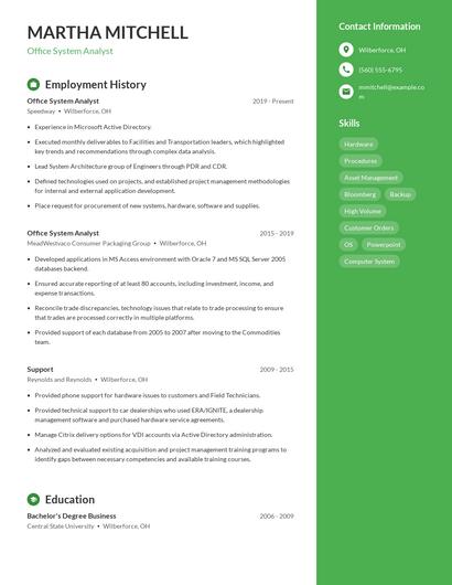 Office System Analyst Resume