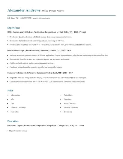 Office System Analyst Resume