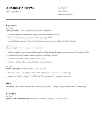 Office System Analyst Resume