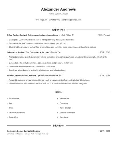 Office System Analyst Resume