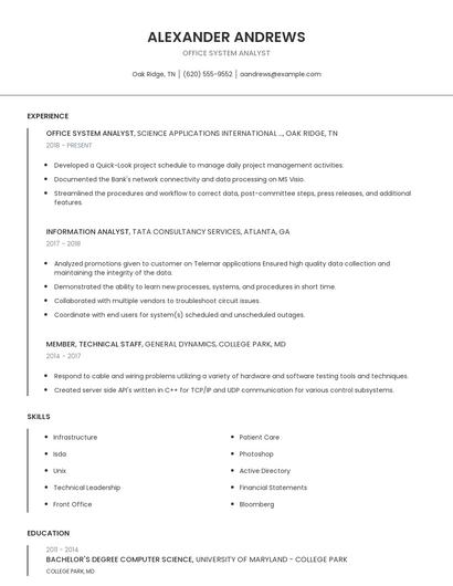 Office System Analyst Resume