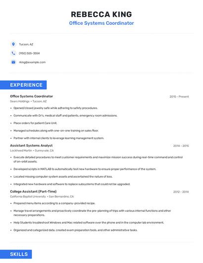 Office Systems Coordinator Resume