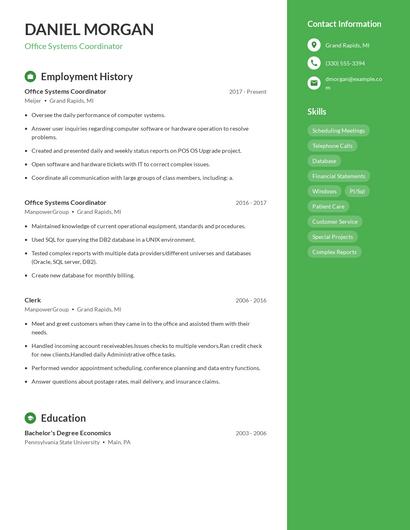 Office Systems Coordinator Resume
