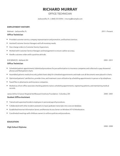 Office Technician Resume