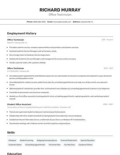 Office Technician Resume
