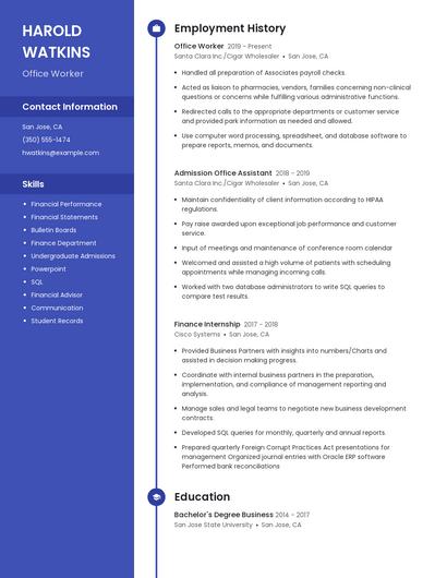 Office Worker Resume