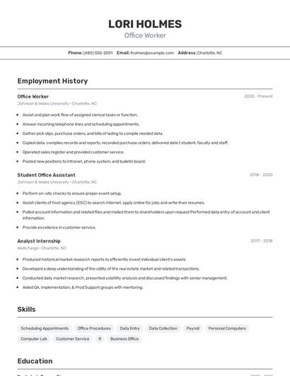 Office Worker Resume
