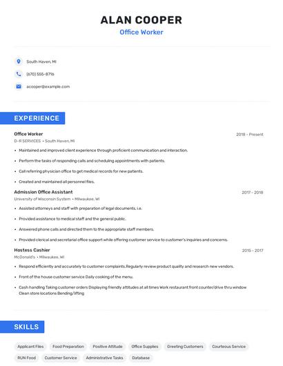 Office Worker Resume
