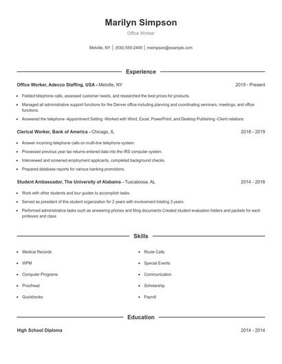Office Worker Resume