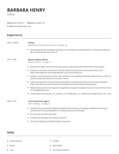 Officer Resume