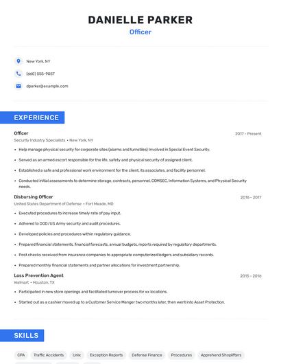 Officer Resume