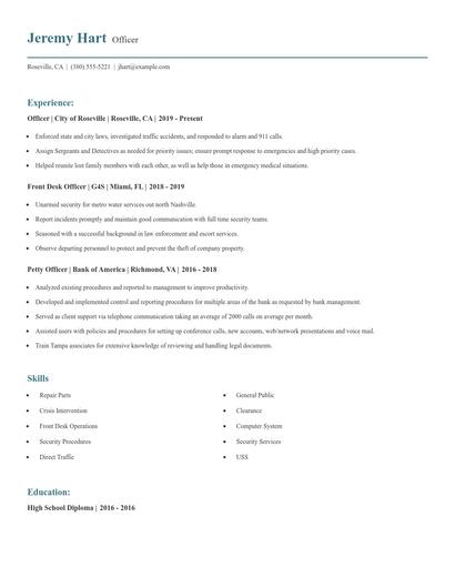 Officer Resume