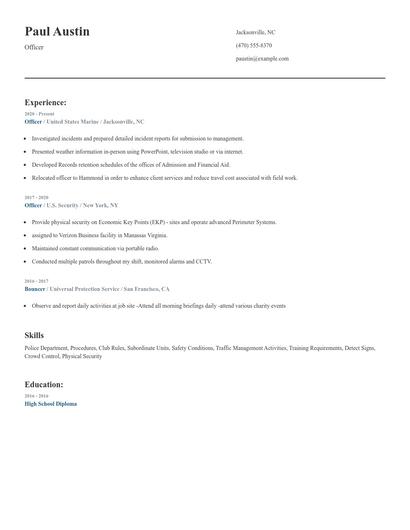 Officer Resume