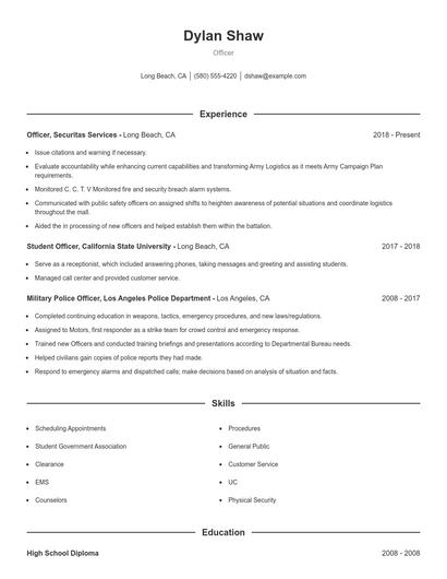 Officer Resume