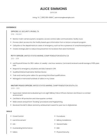 Officer Resume