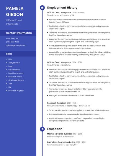 Official Court Interpreter Resume