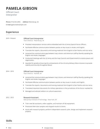 Official Court Interpreter Resume