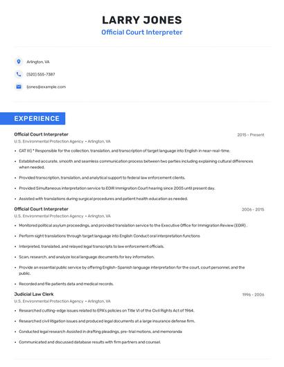 Official Court Interpreter Resume