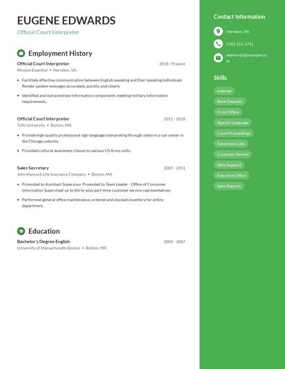 Official Court Interpreter Resume