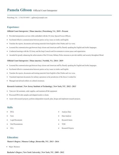 Official Court Interpreter Resume